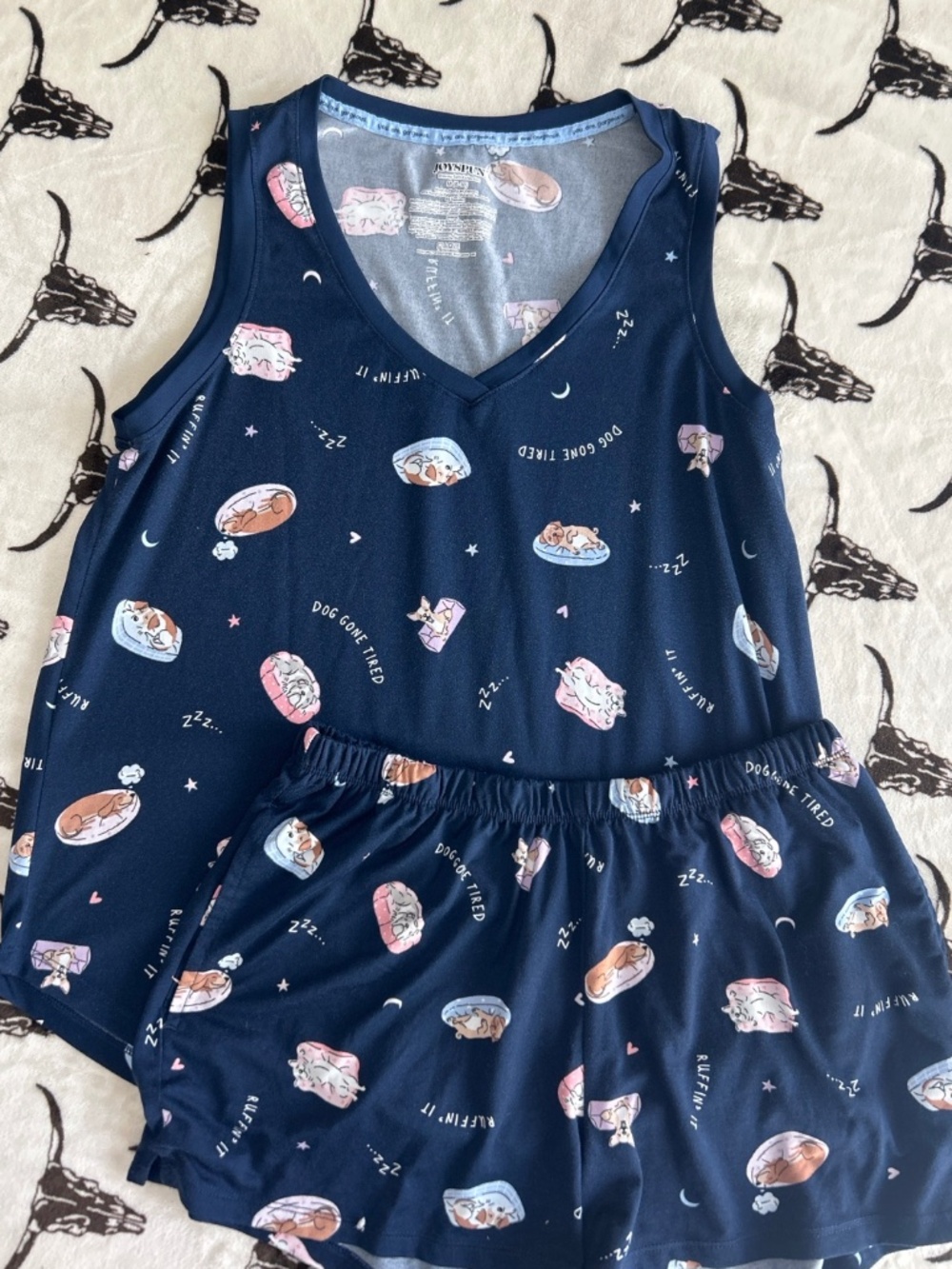Joyspun Dreamy Soft Dog Print Pajama Set Tank & Shorts Size M 8-10
